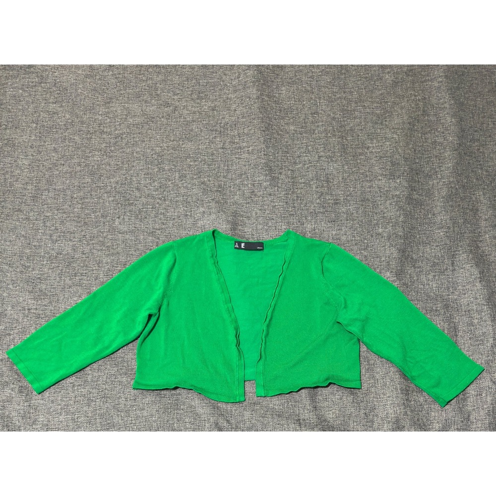 Leslie Fay Womens XL Cardigan Green Open Front Cropped Shrug